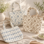 CouldNook Floral Cotton Handbag - Quilted Stitching And Short Fabric Handles