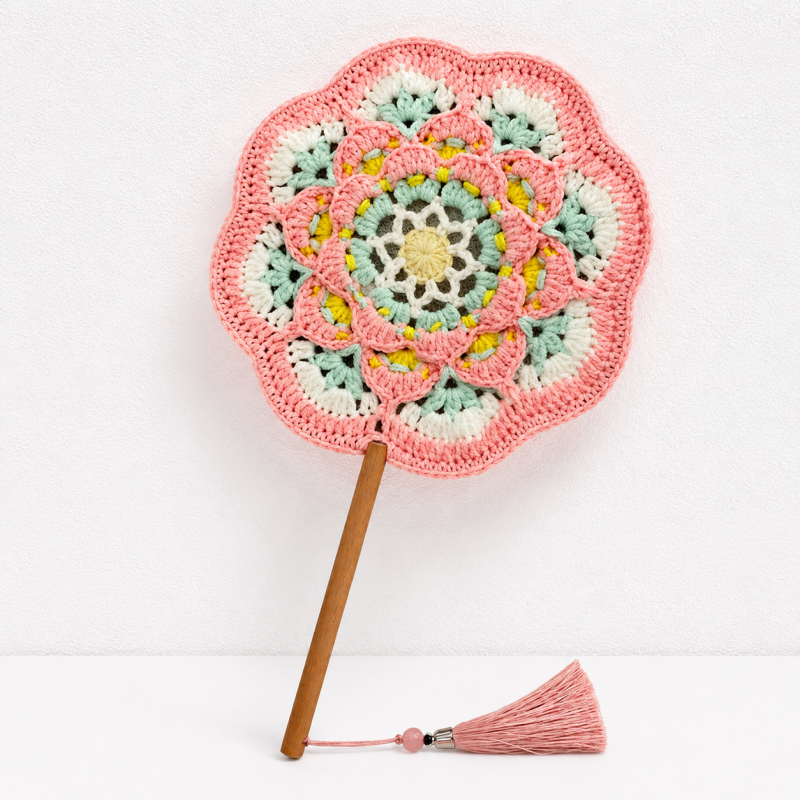 CouldNook Yarn Hand Fan - Floral Medallion and Tassel