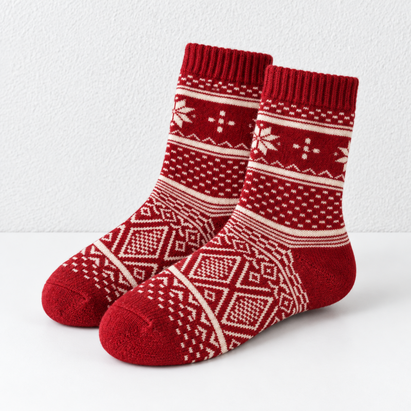CouldNook Christmas Fair Isle Socks - Red Patterned Knits