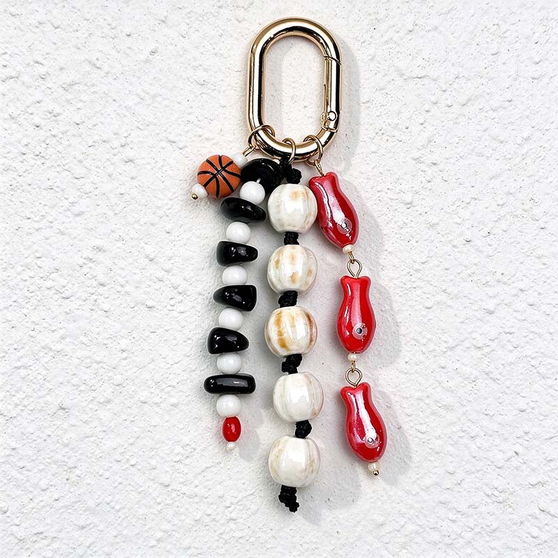 CouldNook Beaded Bag Charm - Colorful Fish Details and Oval Clip