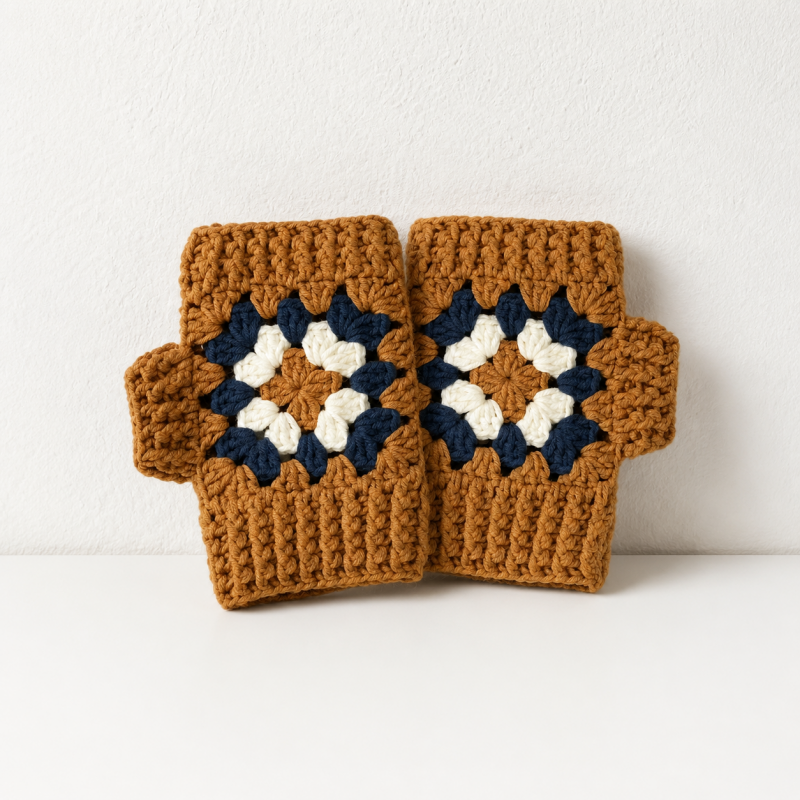 CouldNook Yarn Rose Wrist Warmers - Fingerless Floral Design