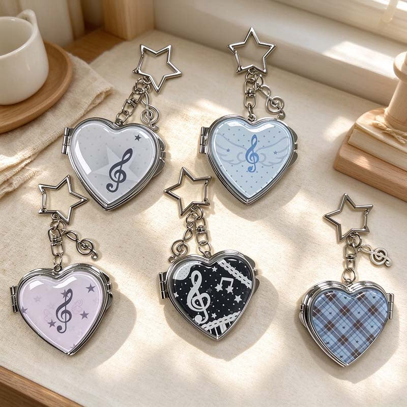CouldNook Heart Mirror Keychain - Star and Music Charms