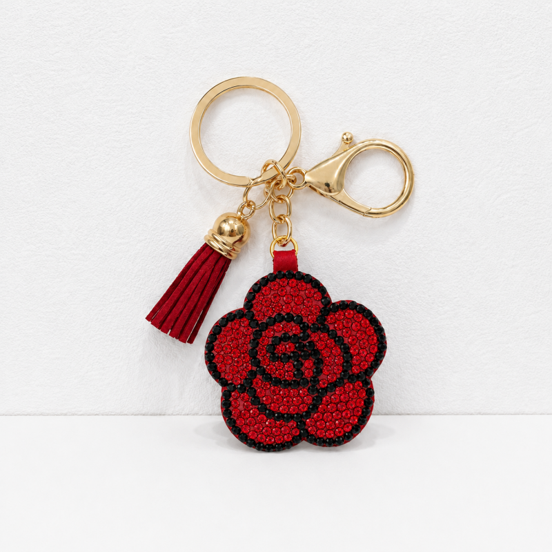 CouldNook Rhinestone Camellia Keychain - Tassel Flower Charm