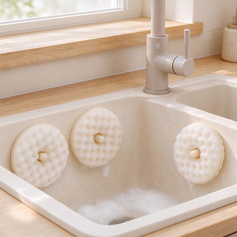 CouldNook Round Dish Sponge - Textured Faces And Separate Suction Holder