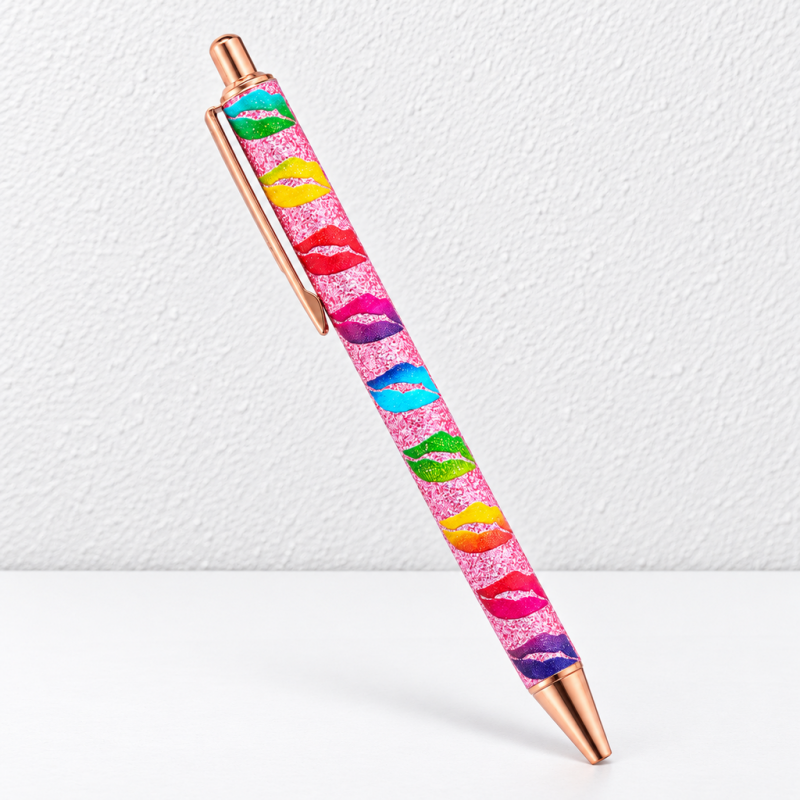 CouldNook Motif Ballpoint Pen - Glittered Hearts, Daisies and Lips