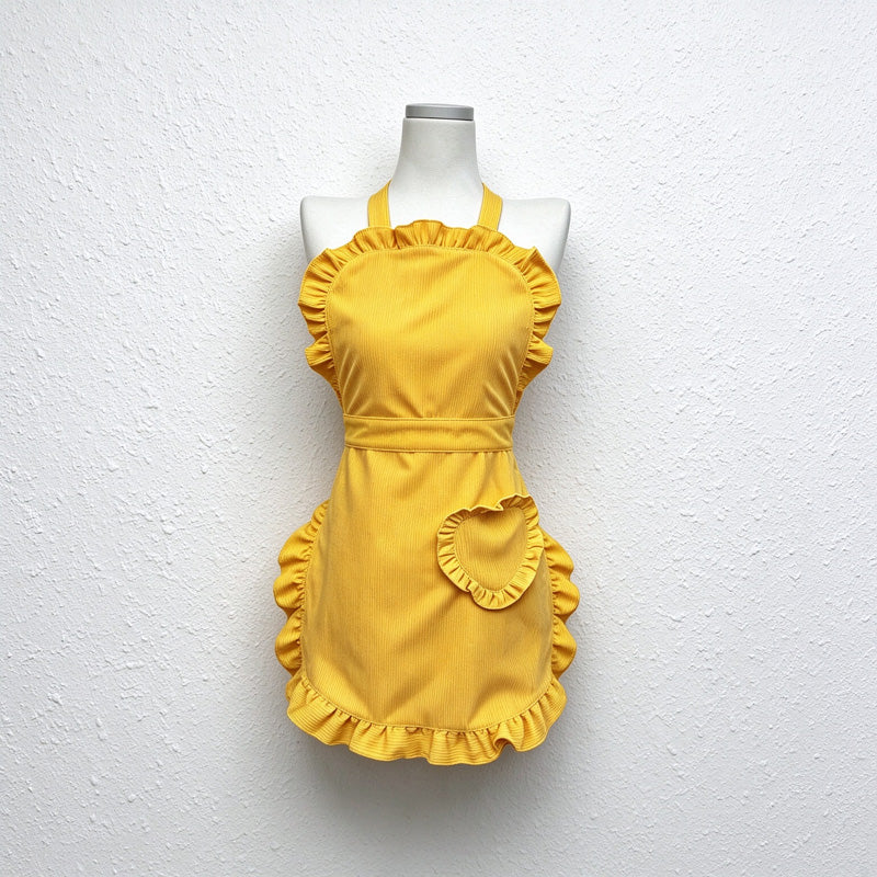 CouldNook Heart Pocket Apron - Corduroy Ruffled Edges