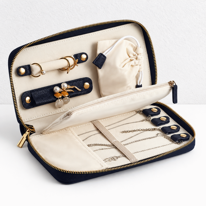 CouldNook Travel Jewelry Organizer Case - Zipper Compartments