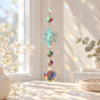 CouldNook Snowflake Suncatcher - Iridescent Facets and Shaped Glass Pendant Ends