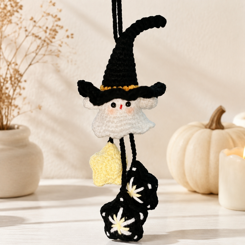 CouldNook Yarn Hanging Ornament - Witch Ghost and Apple Designs