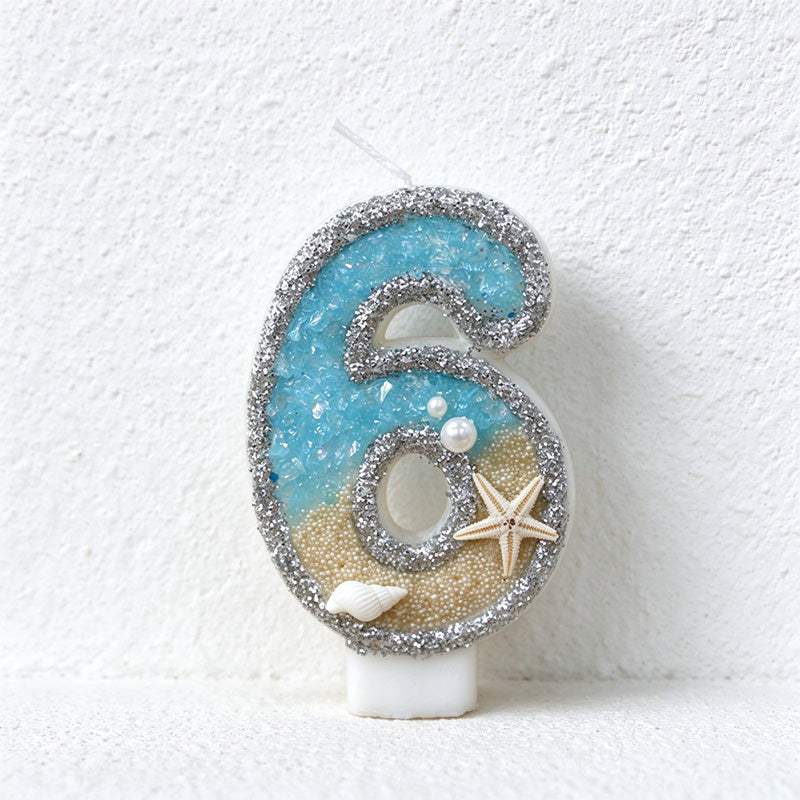 Beach Number Birthday Candle with Starfish and Shell Details