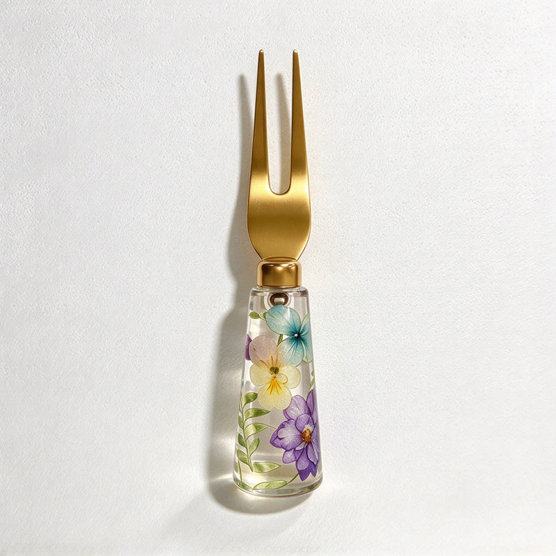 CouldNook Floral Cheese Serving Utensils - Clear Resin Handles and Shaped Heads