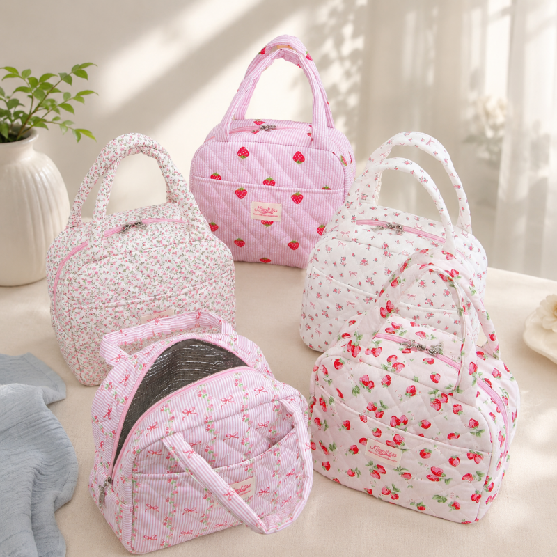 CouldNook Quilted Lunch Bag - Floral Prints and Top Handles