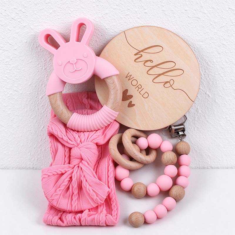 CouldNook Baby Teether Gift Set - Rabbit Ring and Bow Headband