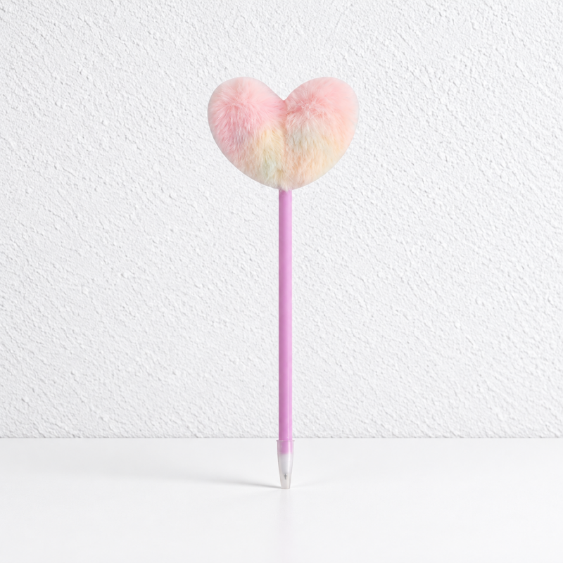 CouldNook Pom-Pom Ballpoint Pen - Pastel Hearts and Rounded Plush Toppers