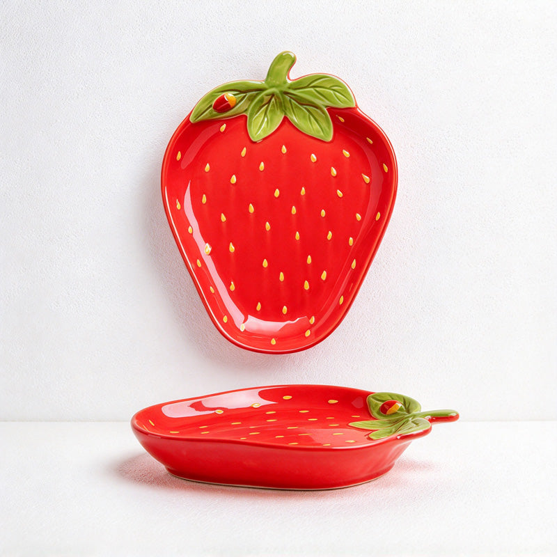 CouldNook Strawberry Dish - Raised Green Leaf Detail