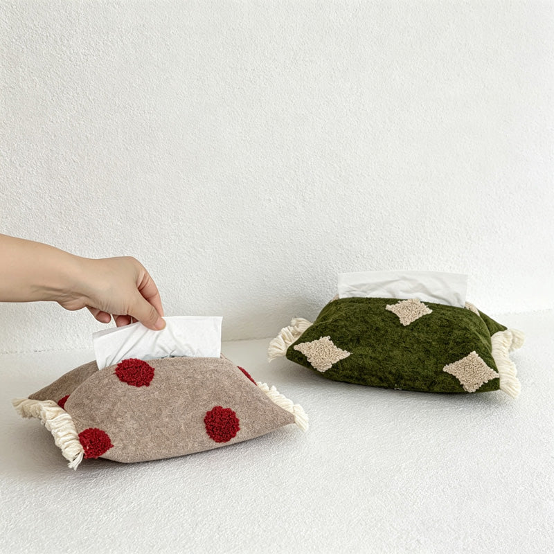 CouldNook Embroidered Fabric Tissue Cover - Tassel and Patchwork Detail