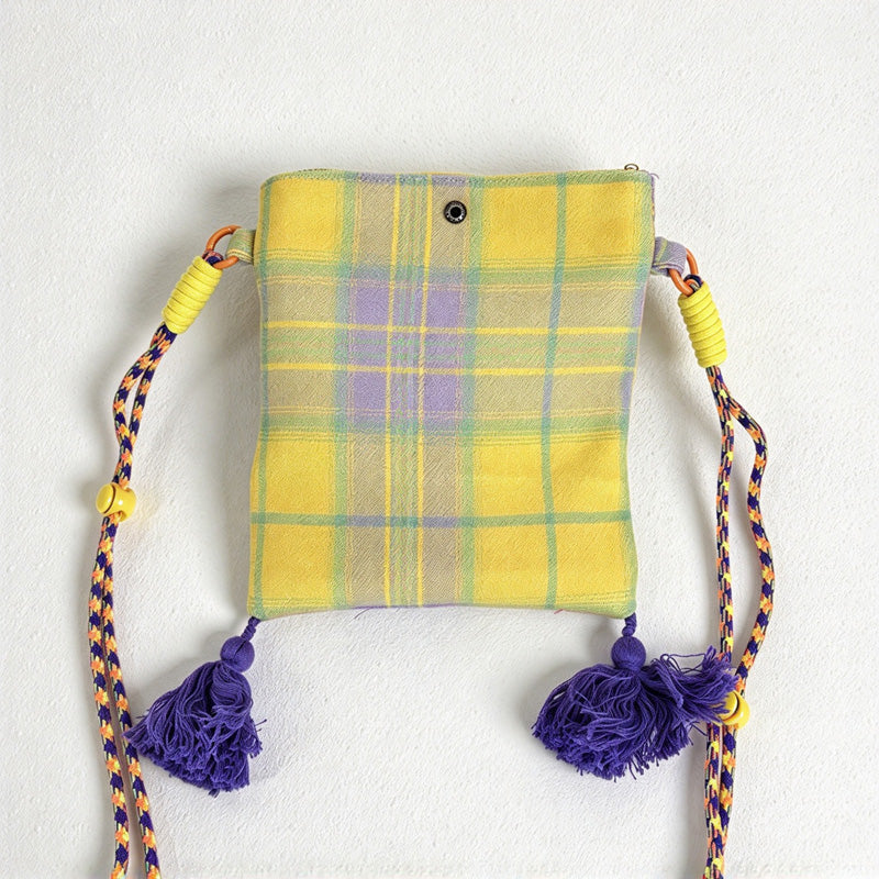 CouldNook Tassel Phone Crossbody Bag - Patterned Fabric And Colorful Cord
