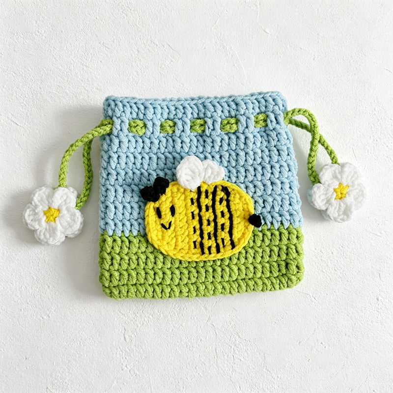 CouldNook Yarn Bee Drawstring Coin Purse - Flower Cord Ends