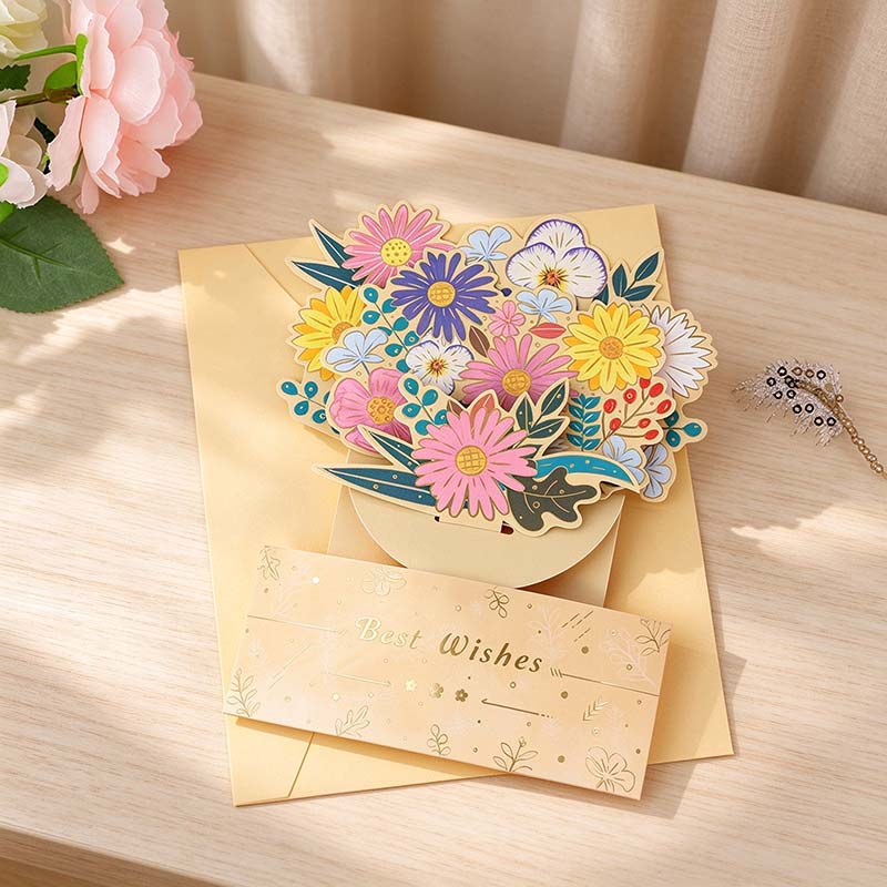 Flower Pop-Up Greeting Card with Display Base