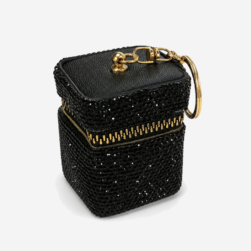 CouldNook Square Rhinestone Coin Purse Keychain - Zippered Cube Profile