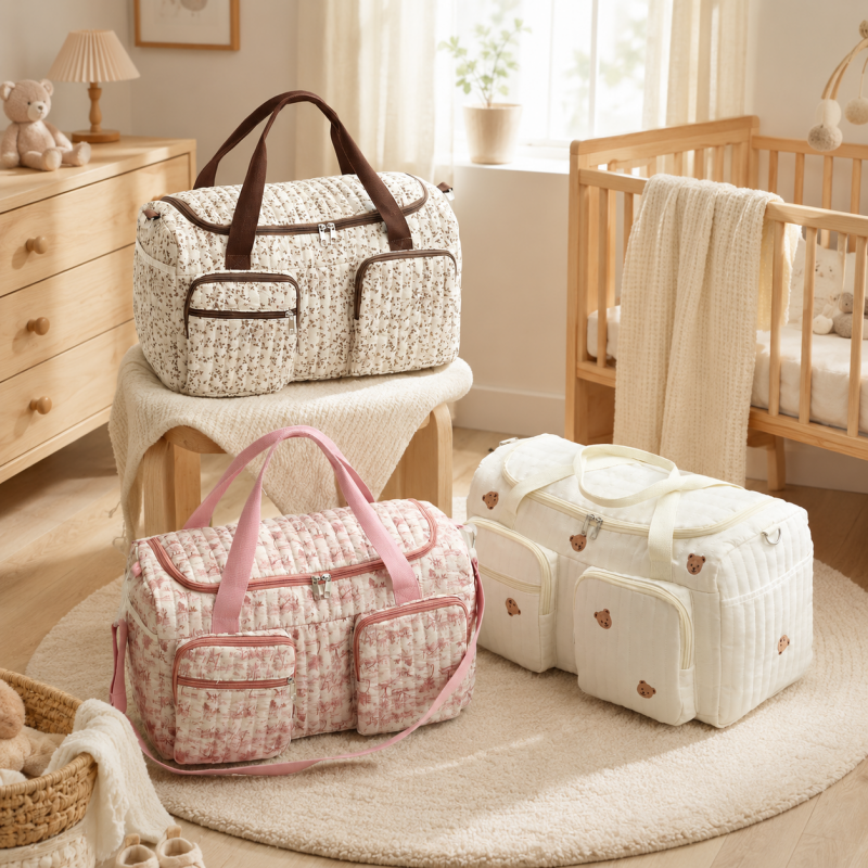 CouldNook Bear Diaper Bag - Quilted Body and Multiple Pockets