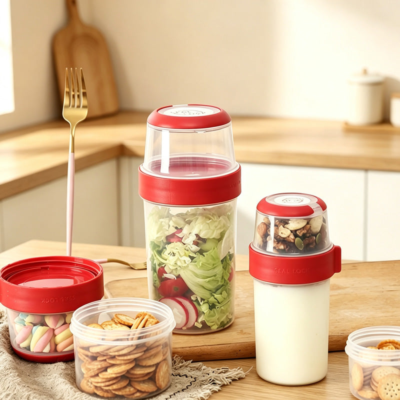 CouldNook Salad Cup - Separate Stacked Compartments and Clear Upper Container