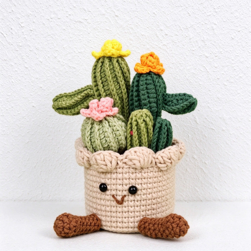 Crochet Cactus Arrangement in Smiling Flower Pot