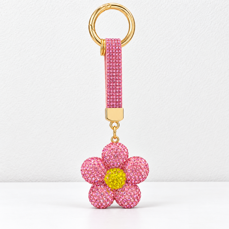 CouldNook Flower Keychain - Rhinestone Petals and Coordinating Decorative Strap