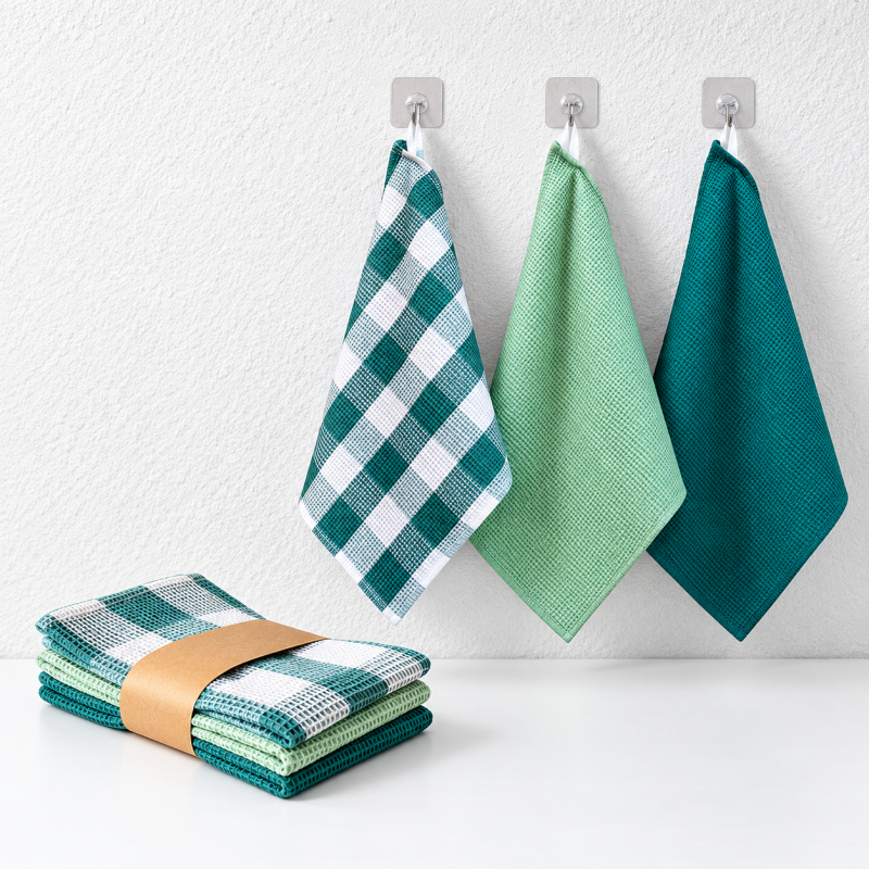 Cotton Waffle Dishcloth Set with Coordinated Patterns