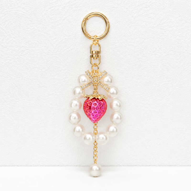 CouldNook Pearl Strawberry Keychain - Bowknot Bag Pendant