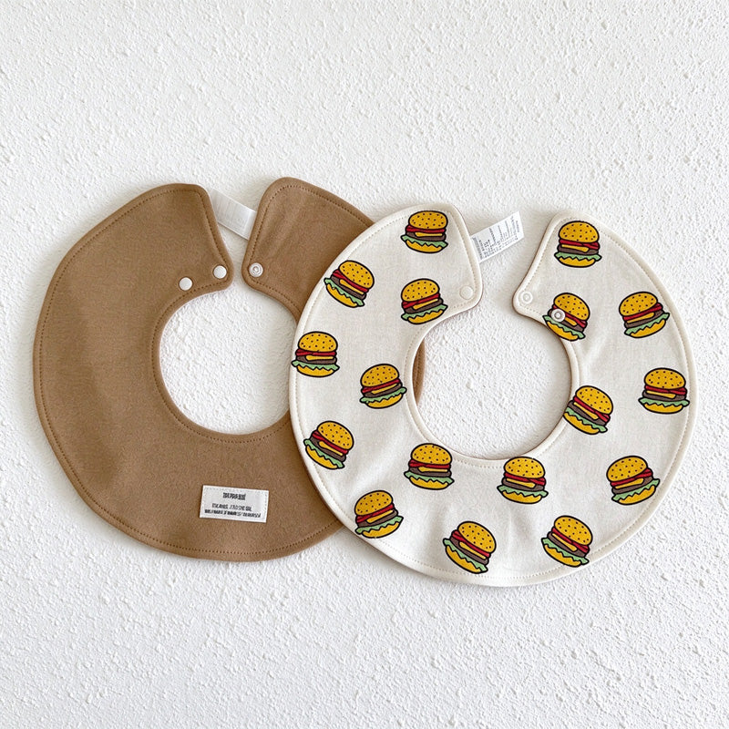 Reversible Round Baby Bib with Adjustable Snaps