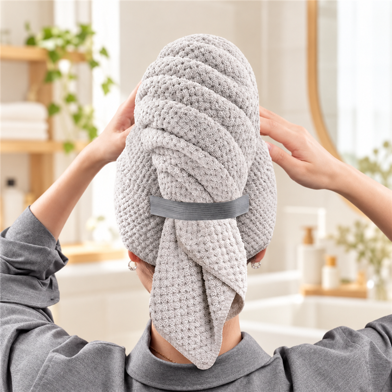 Large Coral Fleece Hair Towel with Elastic Band
