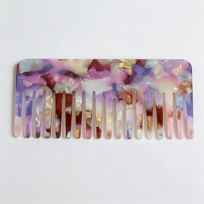 CouldNook Rectangular Marble Acetate Comb‑Wide Tooth Hair Comb