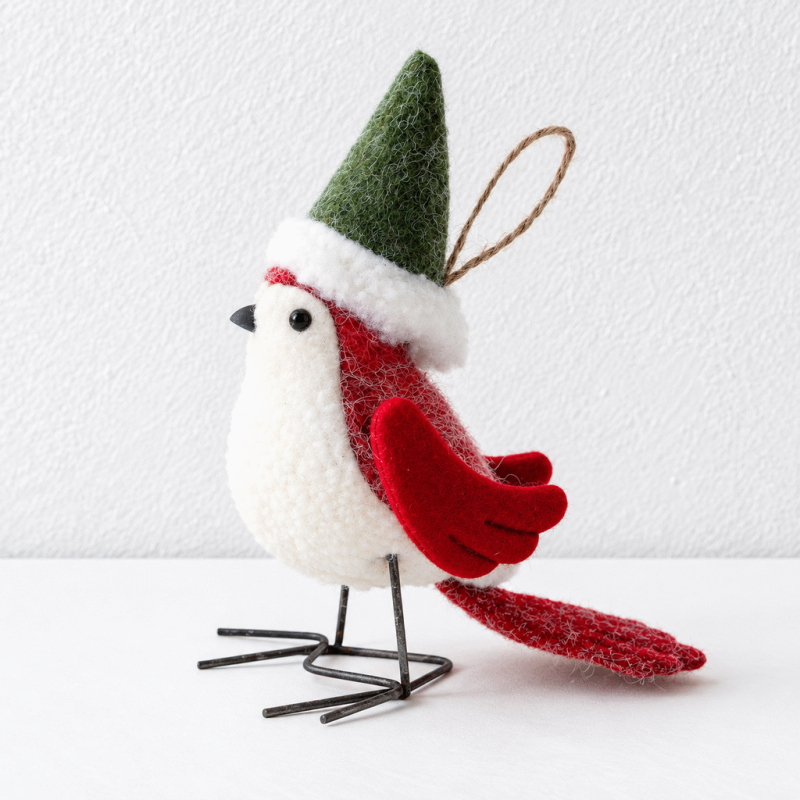 CouldNook Christmas Hat Bird Ornament - Standing or Hanging