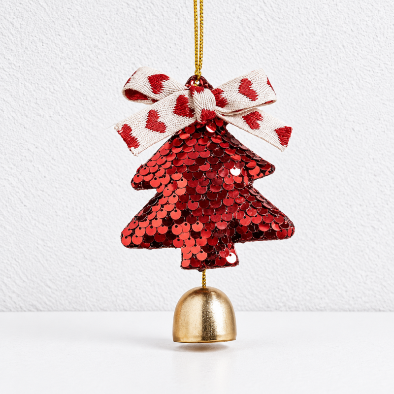 CouldNook Christmas Tree Bell Hanging - Ribbon Bow And Suspended Bell Detail