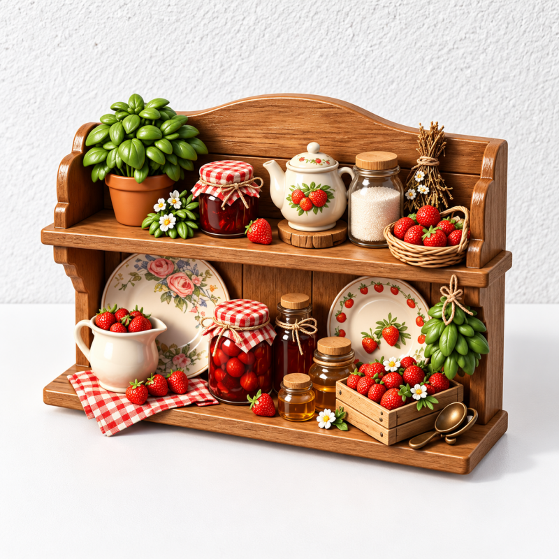 Strawberry Shelf Fridge Magnet - Kitchen Scene in Relief