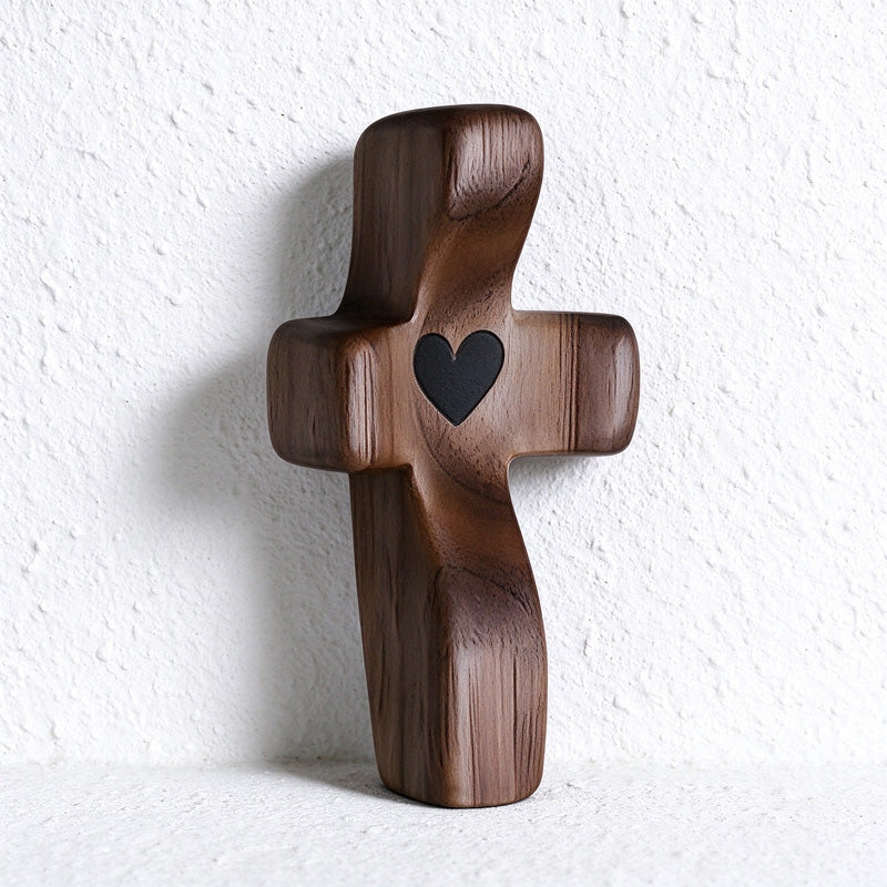 Wooden Prayer Cross with Heart and Thumb Rest