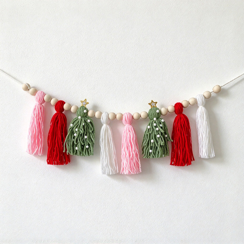 CouldNook Christmas Tassel Garland - Beaded Cord and Tree-Shaped Accents