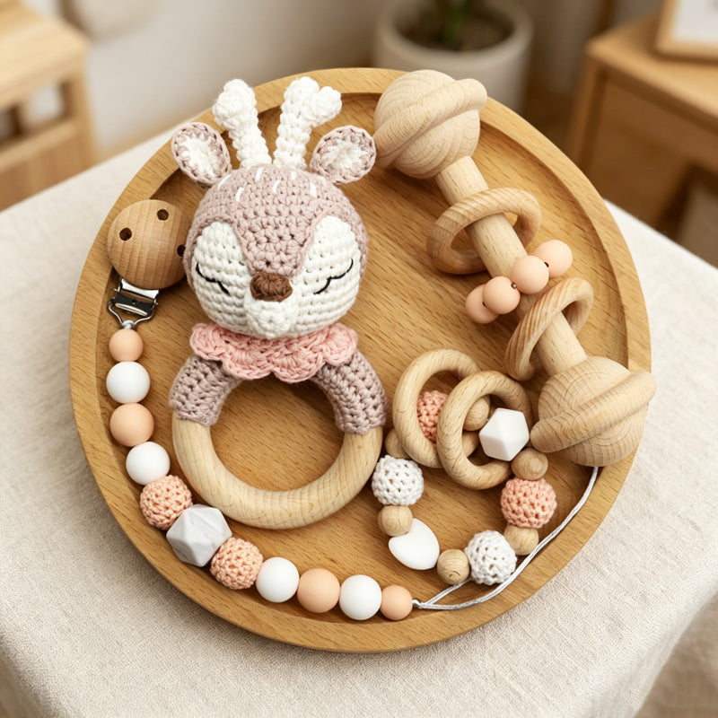 CouldNook Baby Teething Rattle Set - Rabbit Ring Pieces