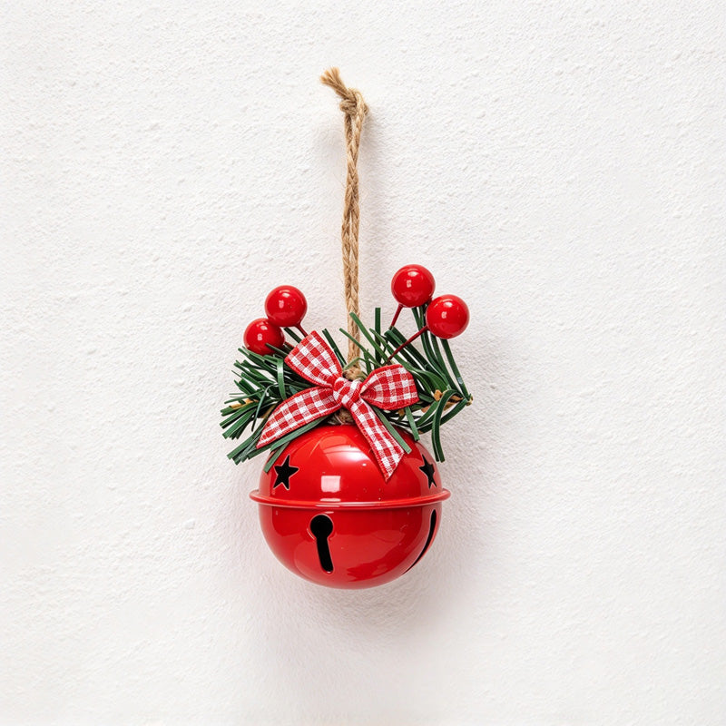 CouldNook Christmas Bell Ornament - Checkered Bows and Greenery Accents