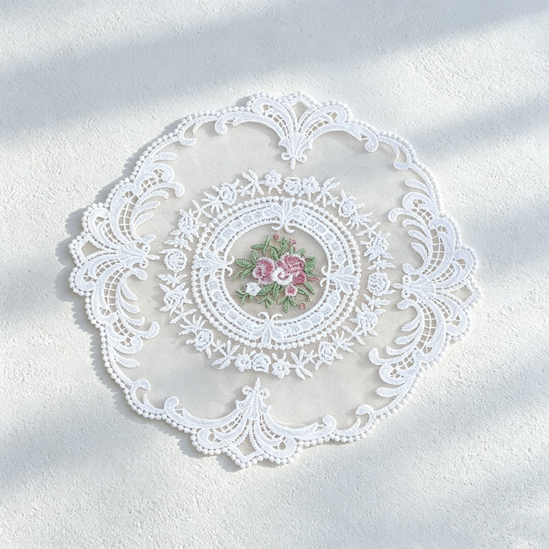 CouldNook Round Floral Lace Coaster Mat - Layered Border