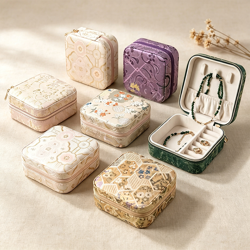 CouldNook Brocade Square Travel Jewelry Case - Useful Tabletop Accent