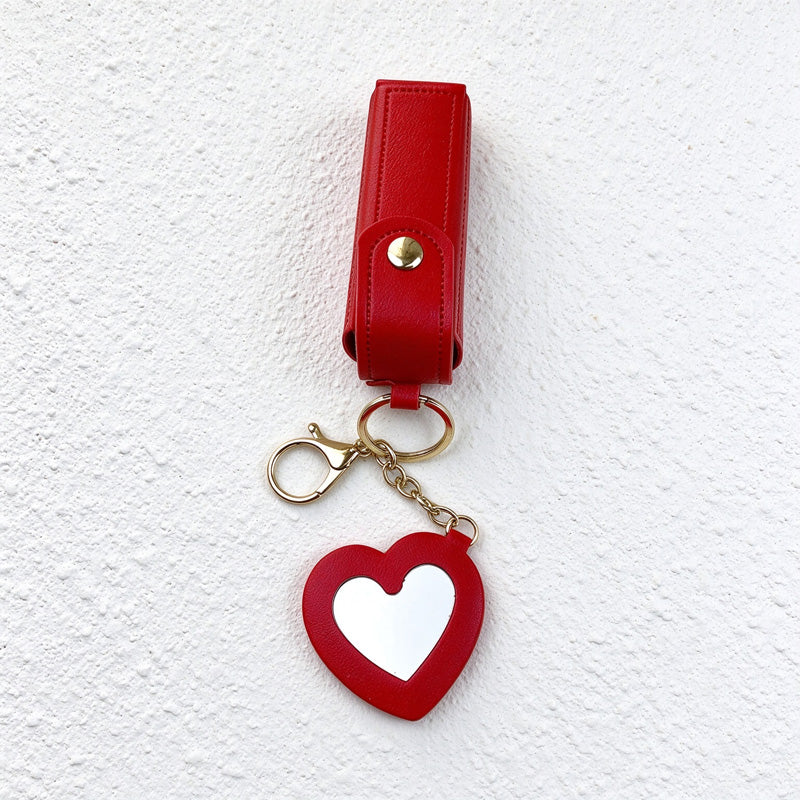 Lipstick Holder Keychain with Attached Heart Mirror