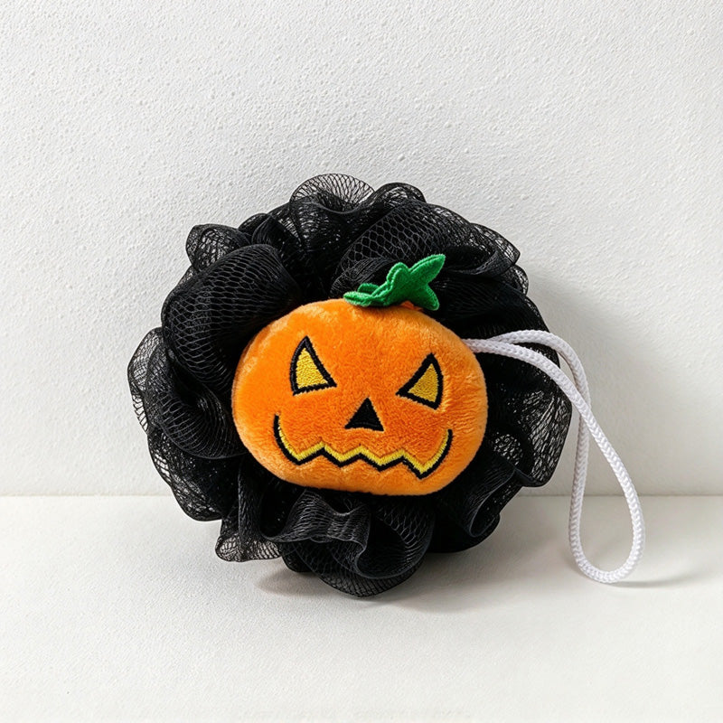 CouldNook Pumpkin Bath Pouf - Jack-O-Lantern Face And Hanging Cord