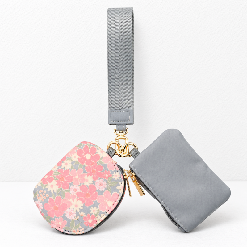 CouldNook Wristlet Pouch Set - Floral and Plain Zippered Compartments