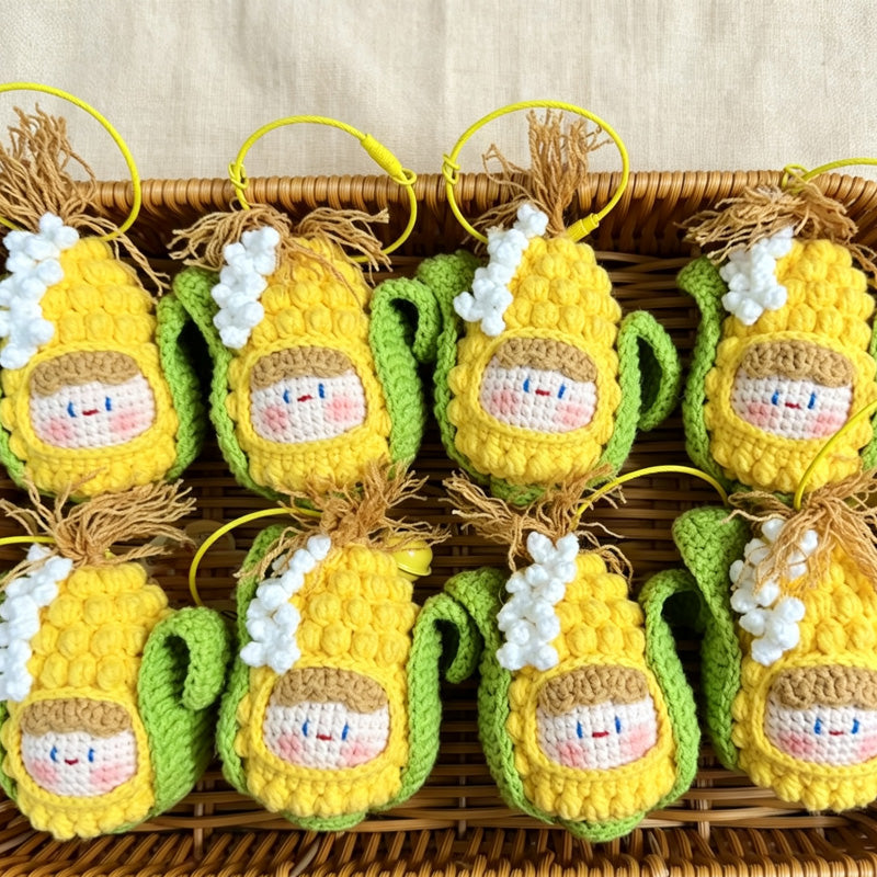 CouldNook Yarn Corn Character Keychain - Leaf-Wrapped Figure Body