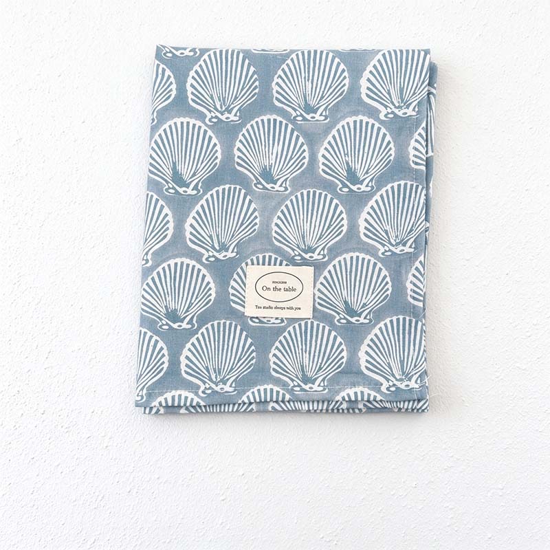 Printed Cotton Table Cloth with Lemon and Shell Designs