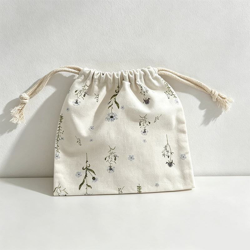 CouldNook Floral Drawstring Storage Pouch - Soft Cotton Utility Bag