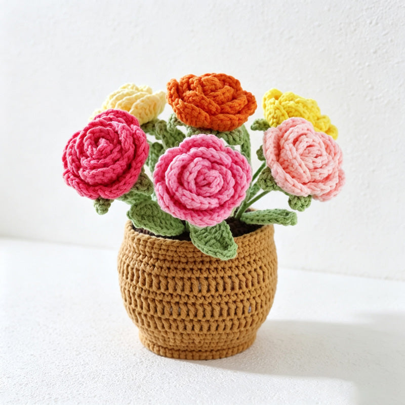 CouldNook Yarn Rose Planter Ornament - Six-Bloom Color Arrangements