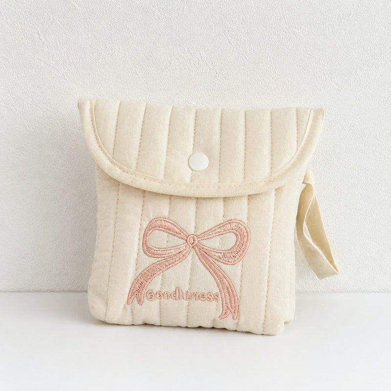 CouldNook Cute Embroidered Sanitary Pouch‑Portable Mini Storage Bag for Sanitary Napkins